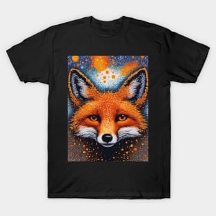 Red Fox, Pointillism Painting, Colorful T-Shirt